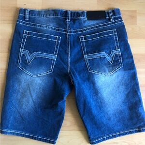 Men's Dark Blue Washed Denim Shorts